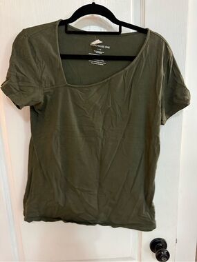 Warehouse One Olive Green Scoop Neck Women's Tee